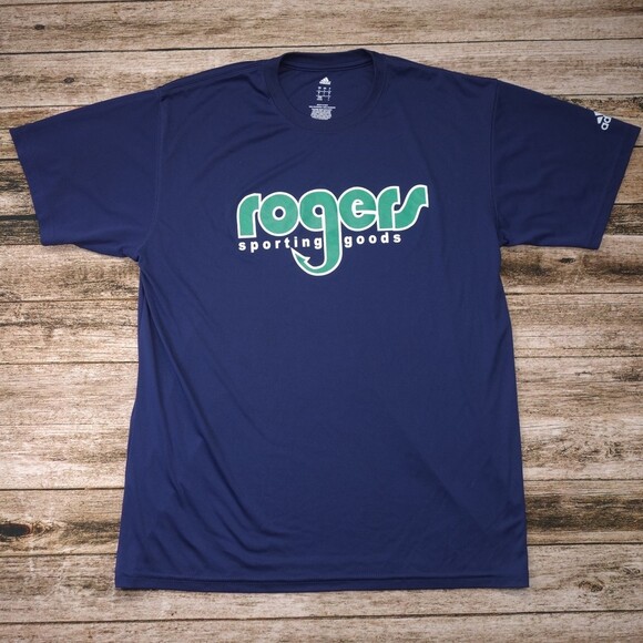 Adidas Men's Size Large Rogers Sporting Goods Blue Performance T Shirt #1359 - Picture 1 of 7